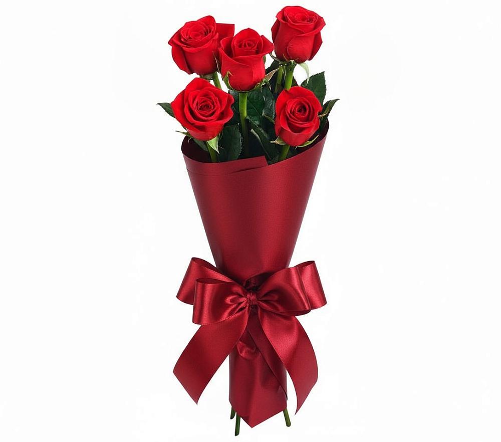 Букет 5 Красных роз Эдлесс Лав в Камешково