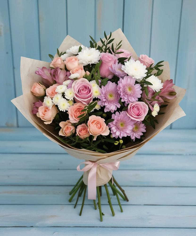 Букет цветов из: Хризантемы, Розы и Альстромерии в Камешково