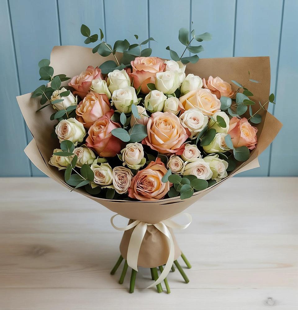 Букет цветов из: Альстромерии и Розы в Камешково