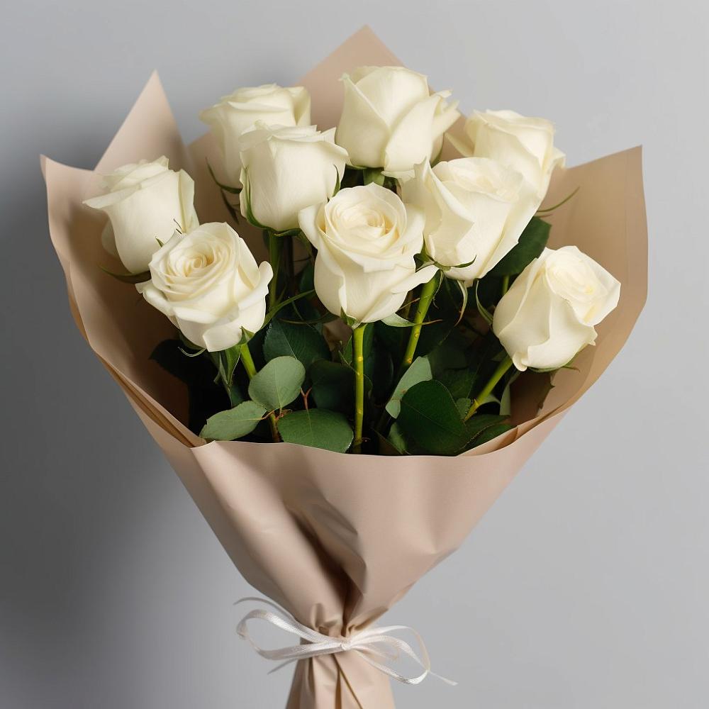 Букет 9 Белых роз Эдлесс Лав в Камешково