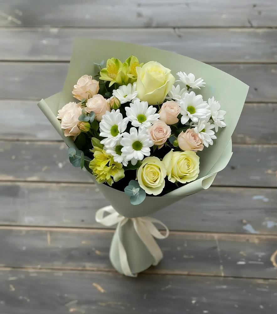 Букет цветов из: Альстромерии, Розы и Хризантемы в Камешково
