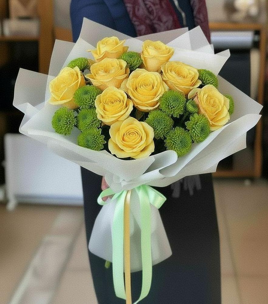 Букет цветов из: Хризантемы и Розы в Камешково