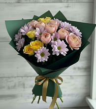 Букет цветов из:  Хризантемы и Розы #REPLACE_PRED# Камешково
