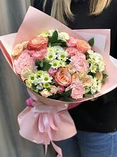 Букет нежные объятья в Камешково Букет цветов из: Гвоздики, Розы и Хризантемы в Камешково