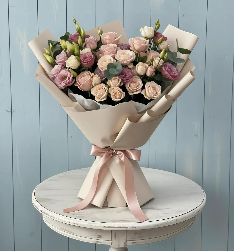 Букет цветов из: Розы и Лизиантусы в Камешково