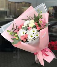 Букет цветов из:  Розы, Лизиантусы и Хризантемы в Камешково