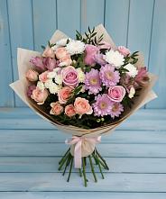 Букет цветов из:  Хризантемы, Розы и Альстромерии в Камешково